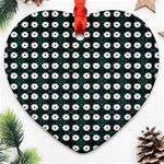 White Flower Pattern On Green Black Heart Ornament (Two Sides) Front