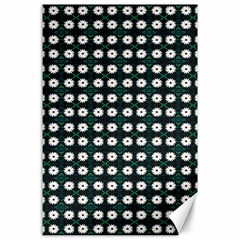 White Flower Pattern On Green Black Canvas 24  X 36  by BrightVibesDesign