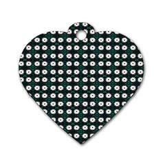 White Flower Pattern On Green Black Dog Tag Heart (one Side) by BrightVibesDesign