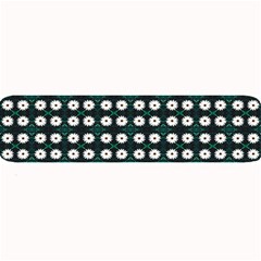 White Flower Pattern On Green Black Large Bar Mats by BrightVibesDesign