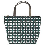 White Flower Pattern On Green Black Bucket Bag Front