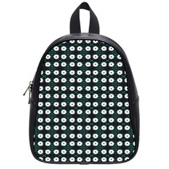 White Flower Pattern On Green Black School Bag (small) by BrightVibesDesign