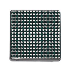 White Flower Pattern On Green Black Memory Card Reader (square 5 Slot) by BrightVibesDesign