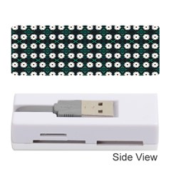 White Flower Pattern On Green Black Memory Card Reader (stick) by BrightVibesDesign