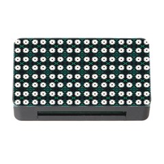 White Flower Pattern On Green Black Memory Card Reader With Cf by BrightVibesDesign