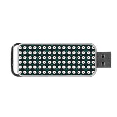 White Flower Pattern On Green Black Portable Usb Flash (one Side) by BrightVibesDesign