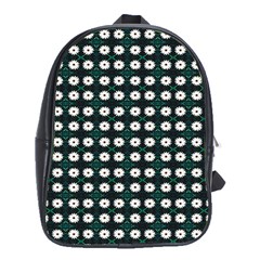 White Flower Pattern On Green Black School Bag (xl) by BrightVibesDesign