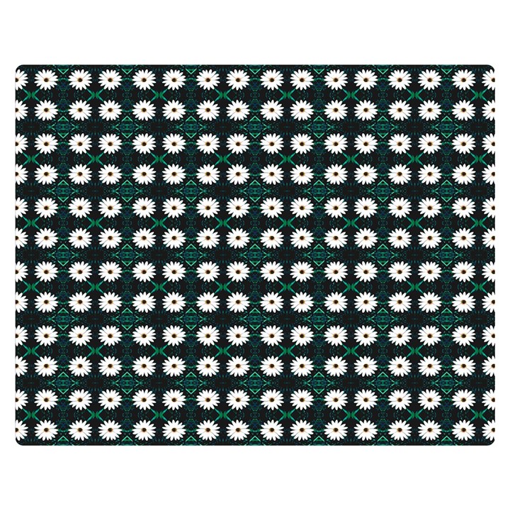 White Flower Pattern On Green Black Double Sided Flano Blanket (Medium) 