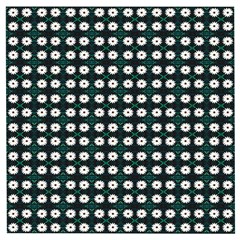 White Flower Pattern On Green Black Wooden Puzzle Square by BrightVibesDesign