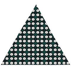 White Flower Pattern On Green Black Wooden Puzzle Triangle by BrightVibesDesign