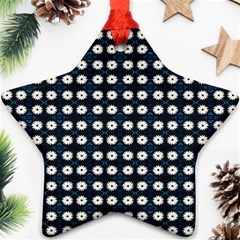 White Flower Pattern On Dark Blue Ornament (star) by BrightVibesDesign