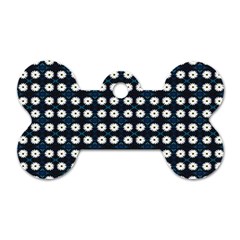 White Flower Pattern On Dark Blue Dog Tag Bone (two Sides) by BrightVibesDesign