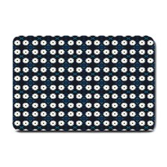 White Flower Pattern On Dark Blue Small Doormat  by BrightVibesDesign