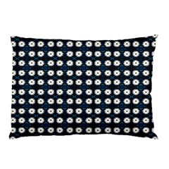 White Flower Pattern On Dark Blue Pillow Case by BrightVibesDesign