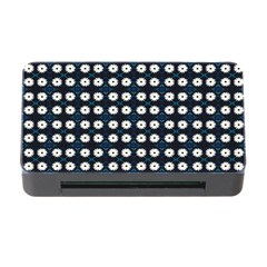 White Flower Pattern On Dark Blue Memory Card Reader With Cf by BrightVibesDesign