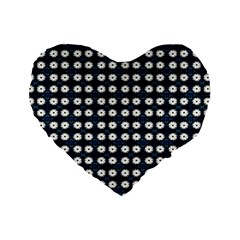 White Flower Pattern On Dark Blue Standard 16  Premium Heart Shape Cushions by BrightVibesDesign