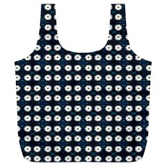 White Flower Pattern On Dark Blue Full Print Recycle Bag (xl) by BrightVibesDesign