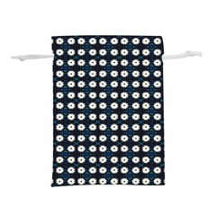 White Flower Pattern On Dark Blue Lightweight Drawstring Pouch (s) by BrightVibesDesign