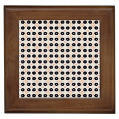 Black Flower On Yellow White Pattern Framed Tile by BrightVibesDesign