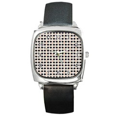 Black Flower On Yellow White Pattern Square Metal Watch