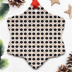 Black Flower On Yellow White Pattern Snowflake Ornament (two Sides) by BrightVibesDesign