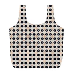 Black Flower On Yellow White Pattern Full Print Recycle Bag (l) by BrightVibesDesign