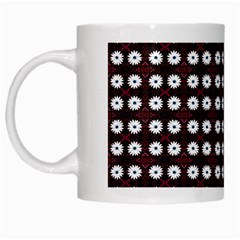 White Flower Pattern On Pink Black White Mugs by BrightVibesDesign