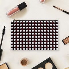 White Flower Pattern On Pink Black Cosmetic Bag (medium) by BrightVibesDesign