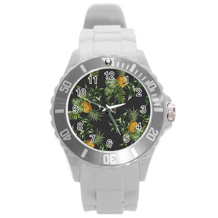 Pineapples pattern Round Plastic Sport Watch (L)