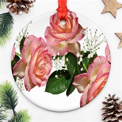 Roses Pink Leaves Flowers Perfume Ornament (round) by Simbadda