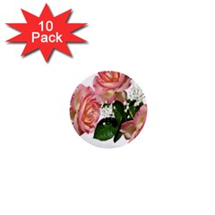 Roses Pink Leaves Flowers Perfume 1  Mini Buttons (10 Pack)  by Simbadda