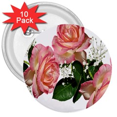 Roses Pink Leaves Flowers Perfume 3  Buttons (10 Pack)  by Simbadda