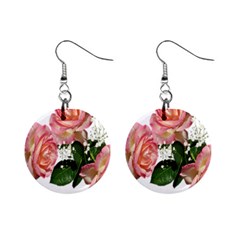 Roses Pink Leaves Flowers Perfume Mini Button Earrings by Simbadda