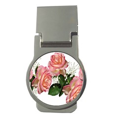 Roses Pink Leaves Flowers Perfume Money Clips (round)  by Simbadda