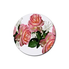 Roses Pink Leaves Flowers Perfume Rubber Coaster (round)  by Simbadda