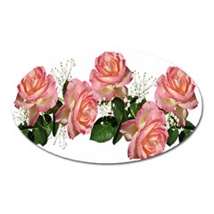 Roses Pink Leaves Flowers Perfume Oval Magnet by Simbadda