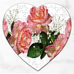 Roses Pink Leaves Flowers Perfume Jigsaw Puzzle (heart) by Simbadda