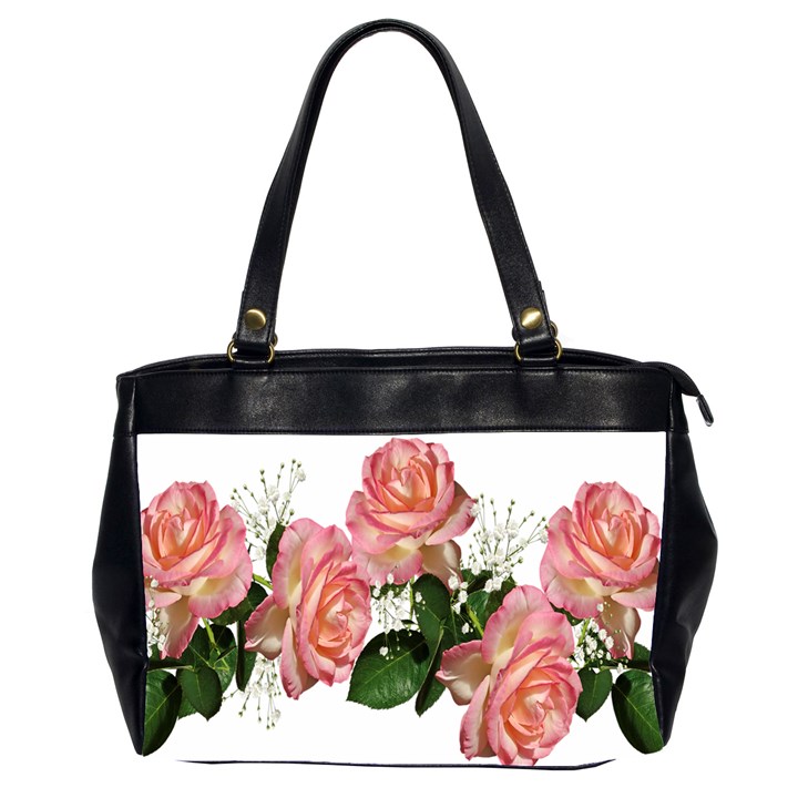 Roses Pink Leaves Flowers Perfume Oversize Office Handbag (2 Sides)