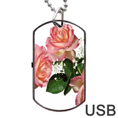 Roses Pink Leaves Flowers Perfume Dog Tag Usb Flash (two Sides) by Simbadda