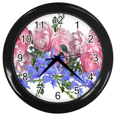 Flowers Roses Bluebells Arrangement Wall Clock (black) by Simbadda