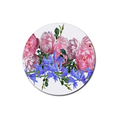 Flowers Roses Bluebells Arrangement Rubber Coaster (round)  by Simbadda