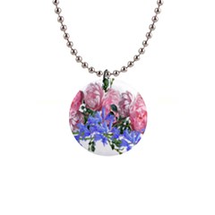 Flowers Roses Bluebells Arrangement 1  Button Necklace by Simbadda