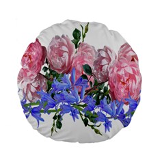 Flowers Roses Bluebells Arrangement Standard 15  Premium Flano Round Cushions by Simbadda