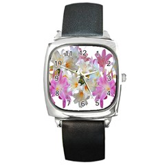 Lilies Belladonna Easter Lilies Square Metal Watch by Simbadda