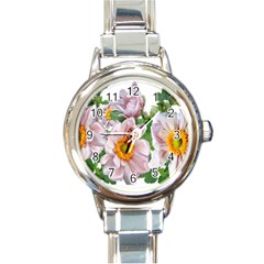 Flowers Anemone Arrangement Cut Out Round Italian Charm Watch