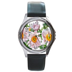 Flowers Anemone Arrangement Cut Out Round Metal Watch by Simbadda