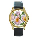 Flowers Anemone Arrangement Cut Out Round Gold Metal Watch Front