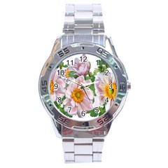 Flowers Anemone Arrangement Cut Out Stainless Steel Analogue Watch