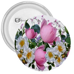 Flowers Roses Pink White Blooms 3  Buttons by Simbadda