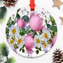 Flowers Roses Pink White Blooms Ornament (round) by Simbadda